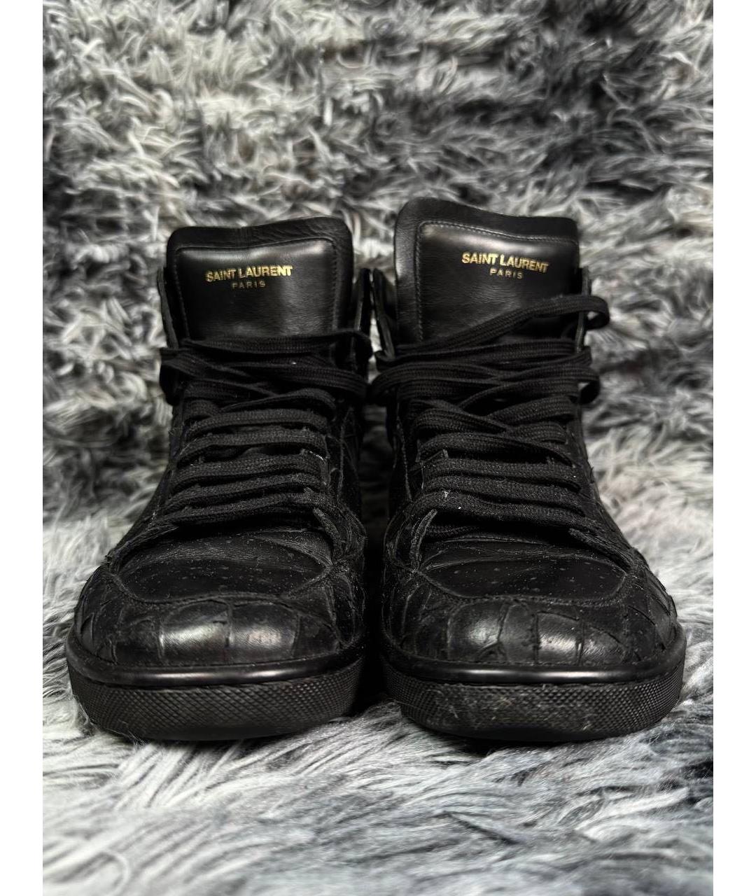 SAINT LAURENT Черные кожаные высокие кроссовки / кеды, фото 3