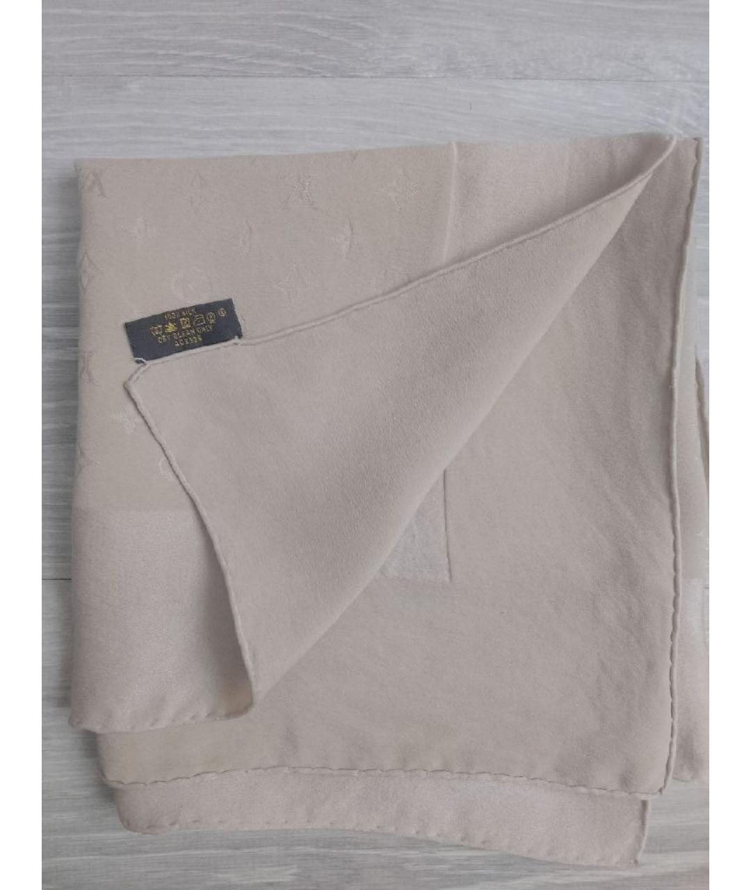 LOUIS VUITTON Бежевый шелковый платок, фото 2