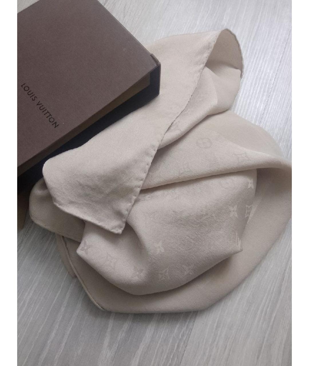 LOUIS VUITTON Бежевый шелковый платок, фото 3