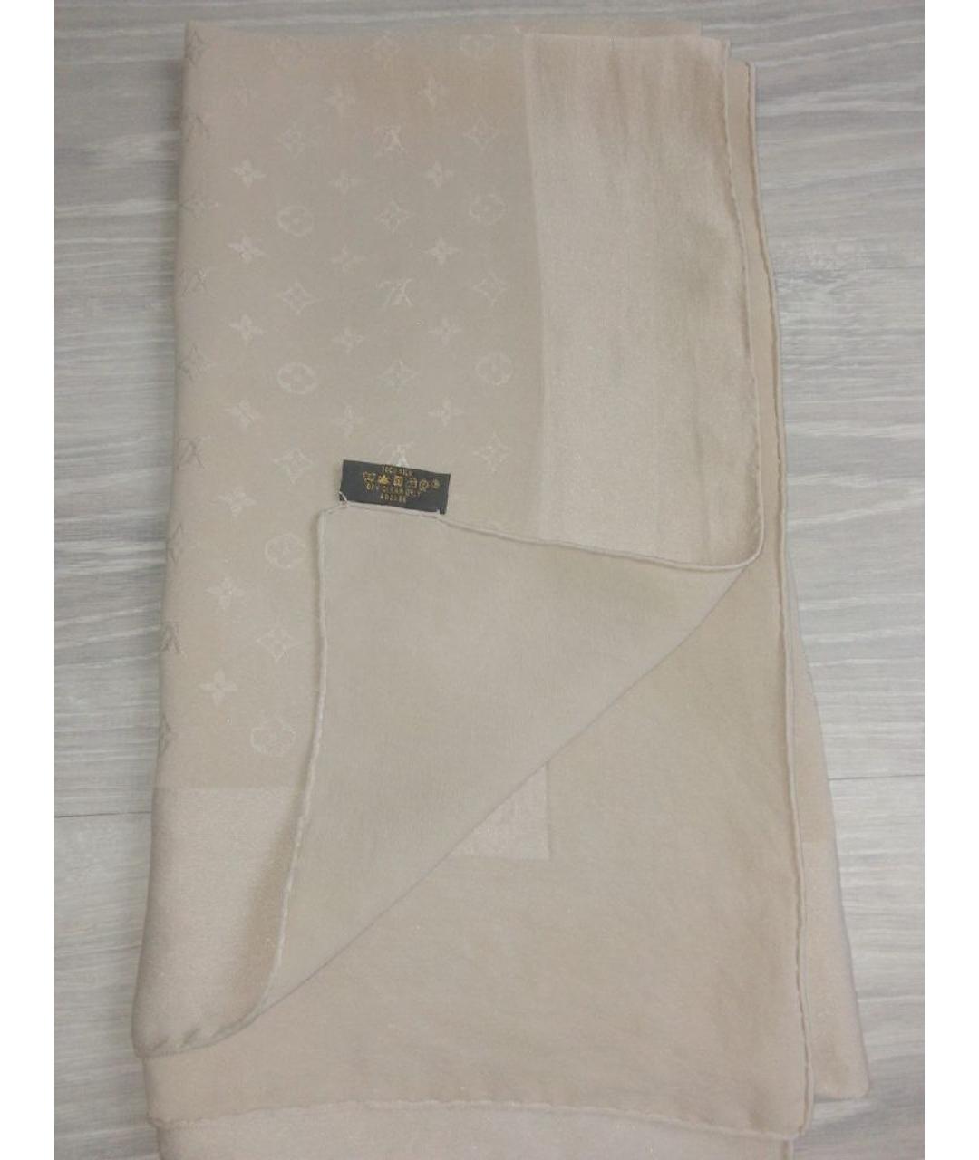 LOUIS VUITTON Бежевый шелковый платок, фото 5