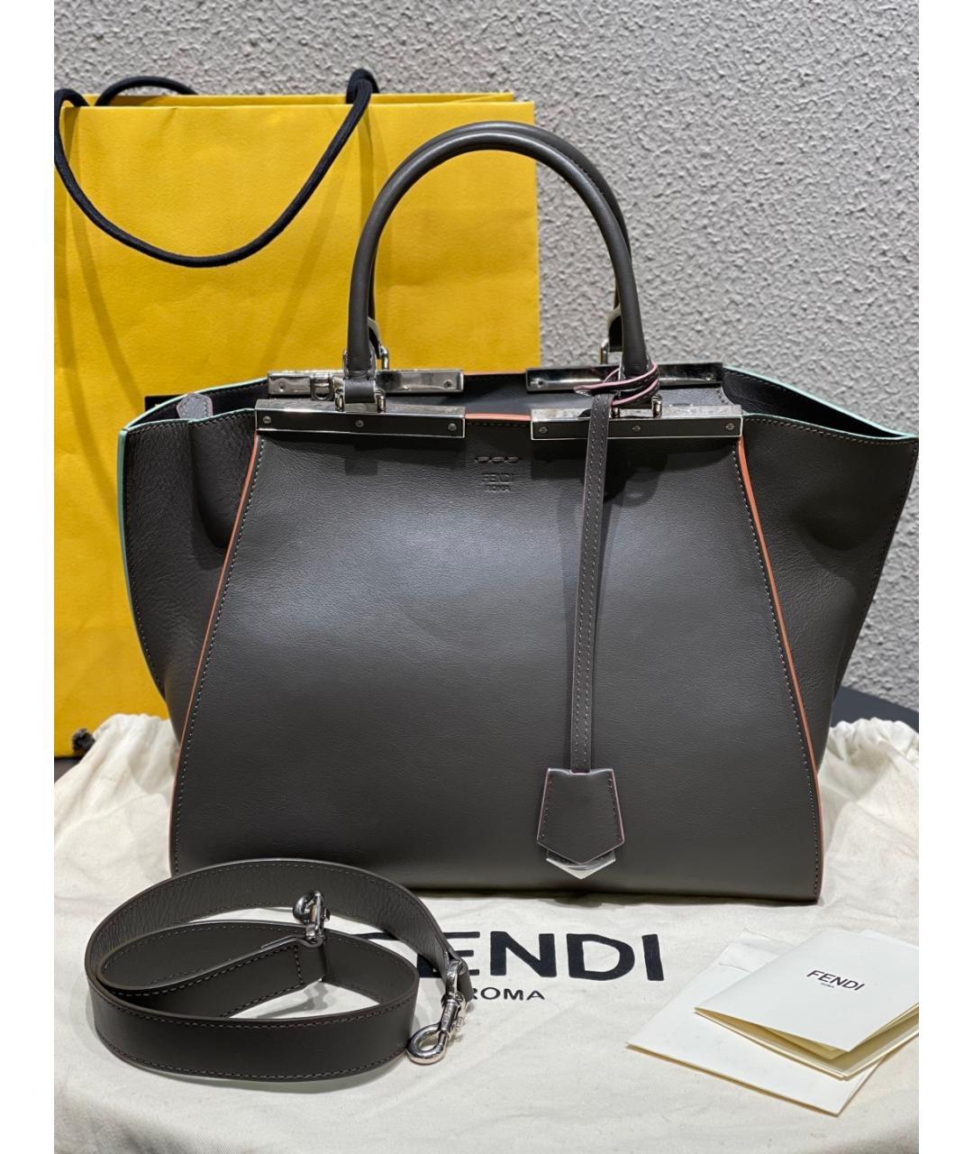 FENDI Серая кожаная сумка с короткими ручками, фото 10