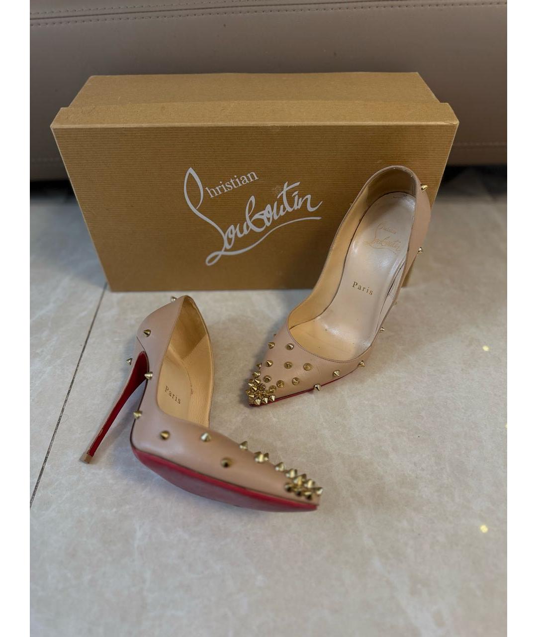 CHRISTIAN LOUBOUTIN Бежевые кожаные туфли, фото 3