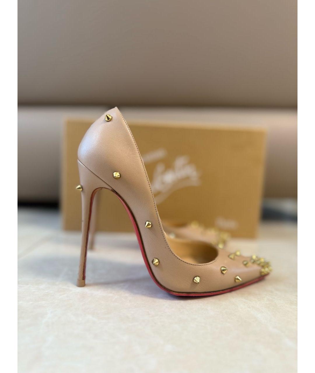 CHRISTIAN LOUBOUTIN Бежевые кожаные туфли, фото 5