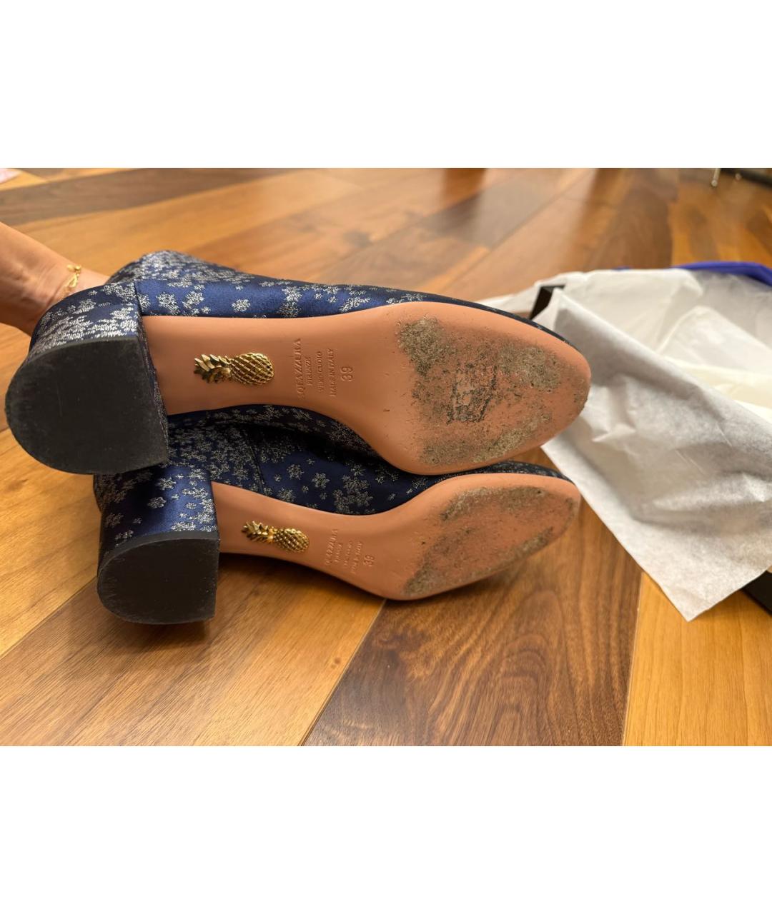 AQUAZZURA Синие текстильные ботильоны, фото 6