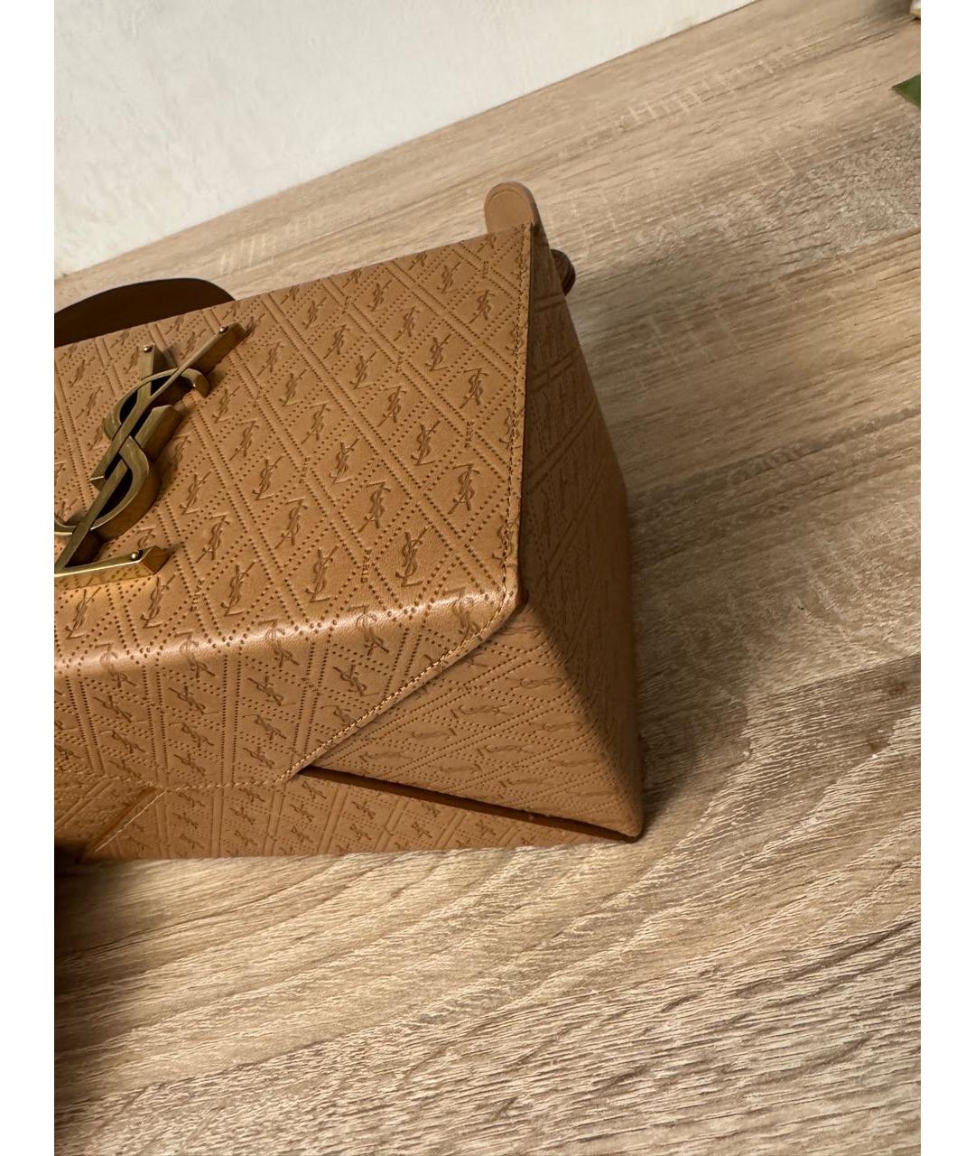 SAINT LAURENT Коричневая кожаная сумка с короткими ручками, фото 5