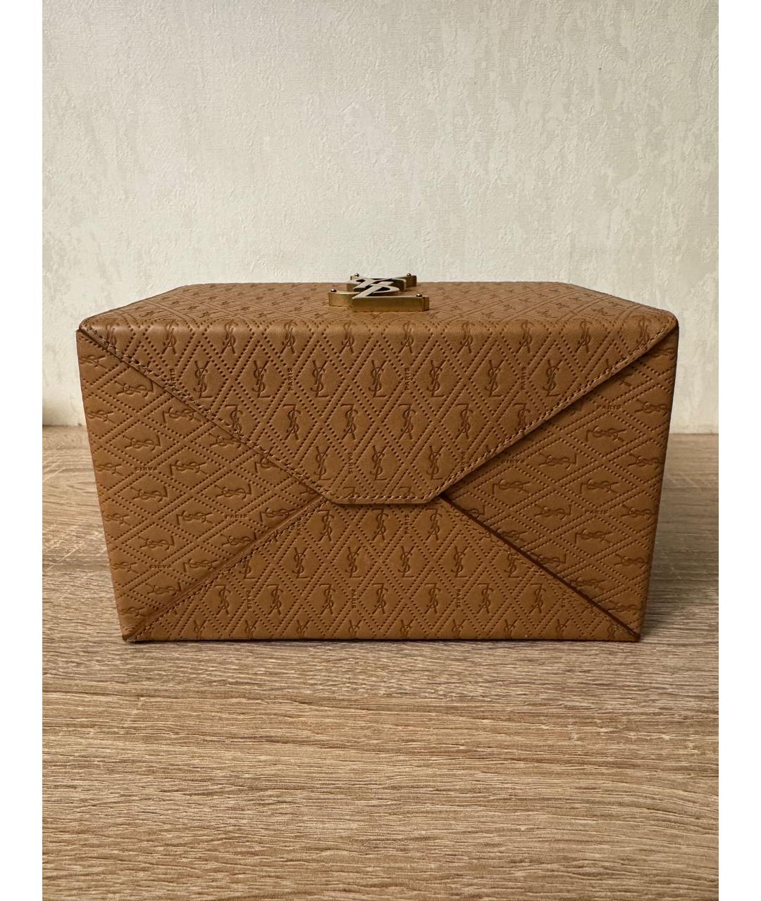 SAINT LAURENT Коричневая кожаная сумка с короткими ручками, фото 8