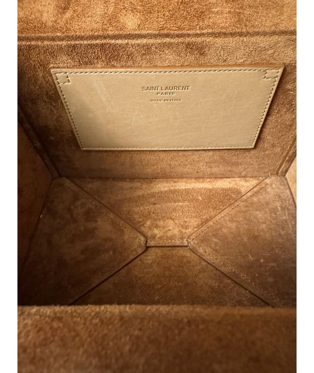 SAINT LAURENT Коричневая кожаная сумка с короткими ручками, фото 7