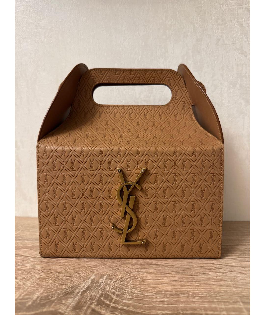 SAINT LAURENT Коричневая кожаная сумка с короткими ручками, фото 9