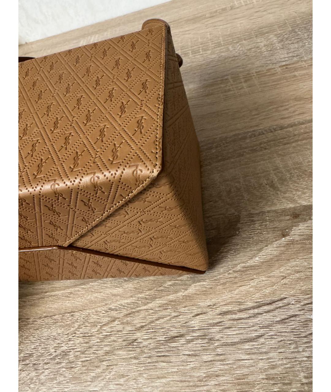 SAINT LAURENT Коричневая кожаная сумка с короткими ручками, фото 3