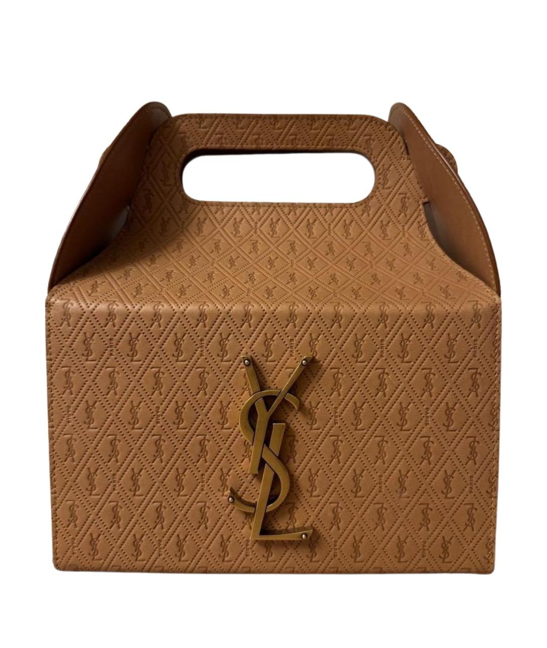 SAINT LAURENT Коричневая кожаная сумка с короткими ручками, фото 1