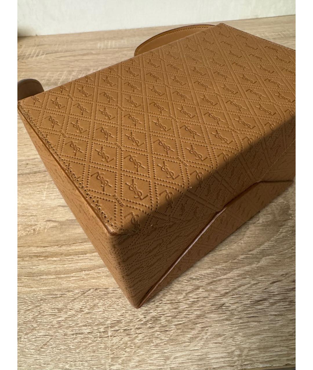 SAINT LAURENT Коричневая кожаная сумка с короткими ручками, фото 4