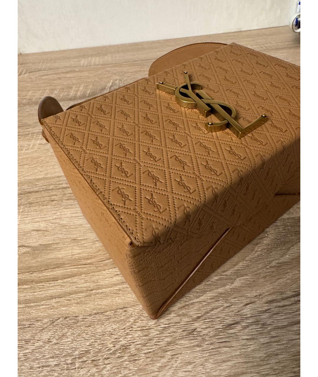 SAINT LAURENT Коричневая кожаная сумка с короткими ручками, фото 6