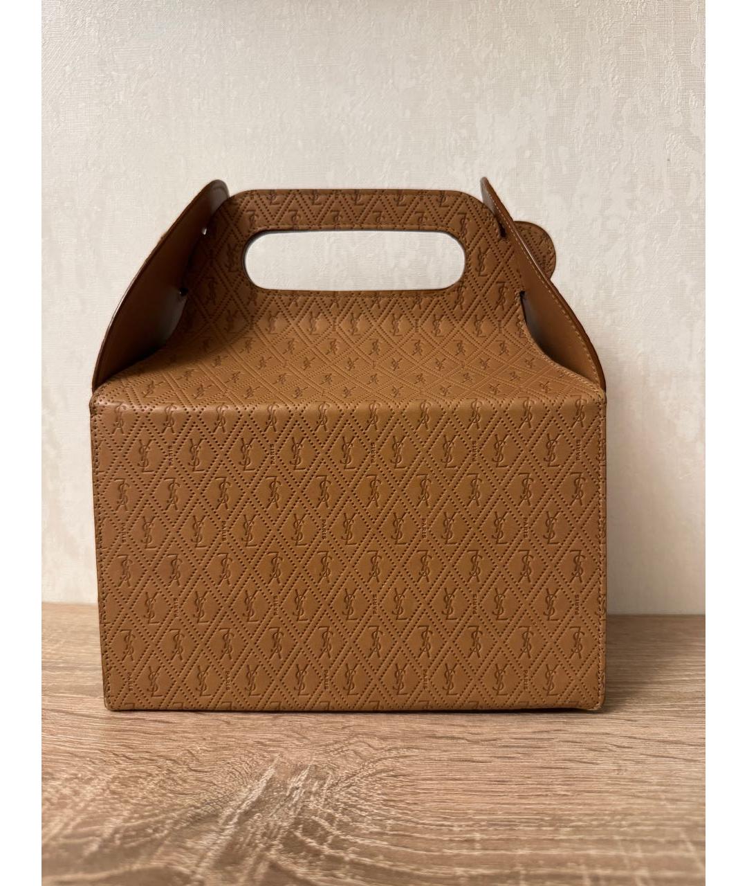 SAINT LAURENT Коричневая кожаная сумка с короткими ручками, фото 2