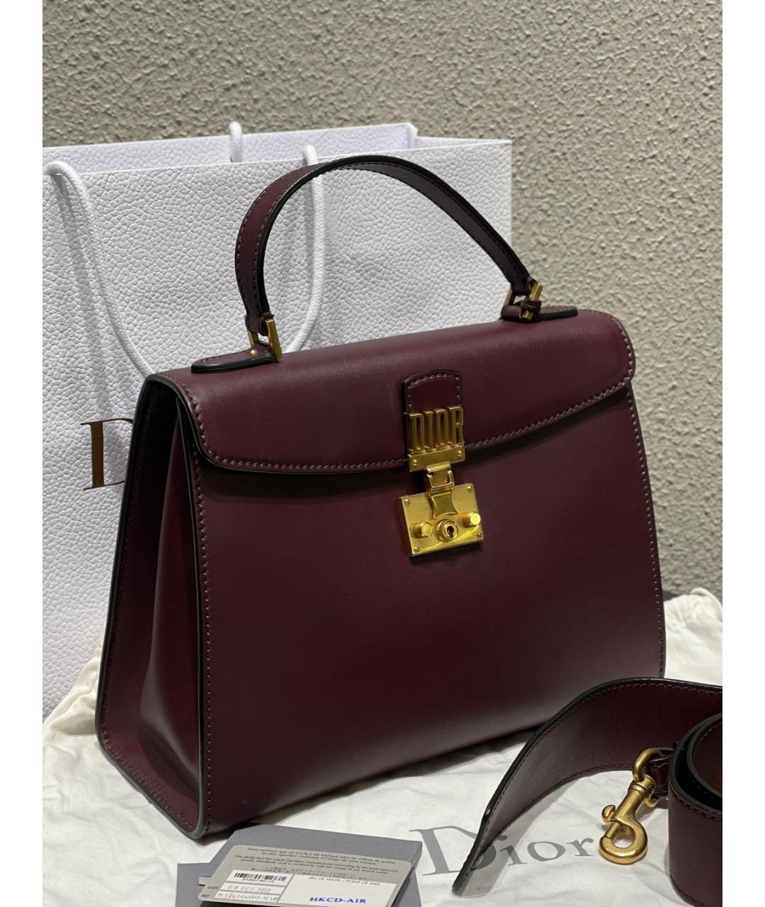 CHRISTIAN DIOR Бордовая кожаная сумка с короткими ручками, фото 4