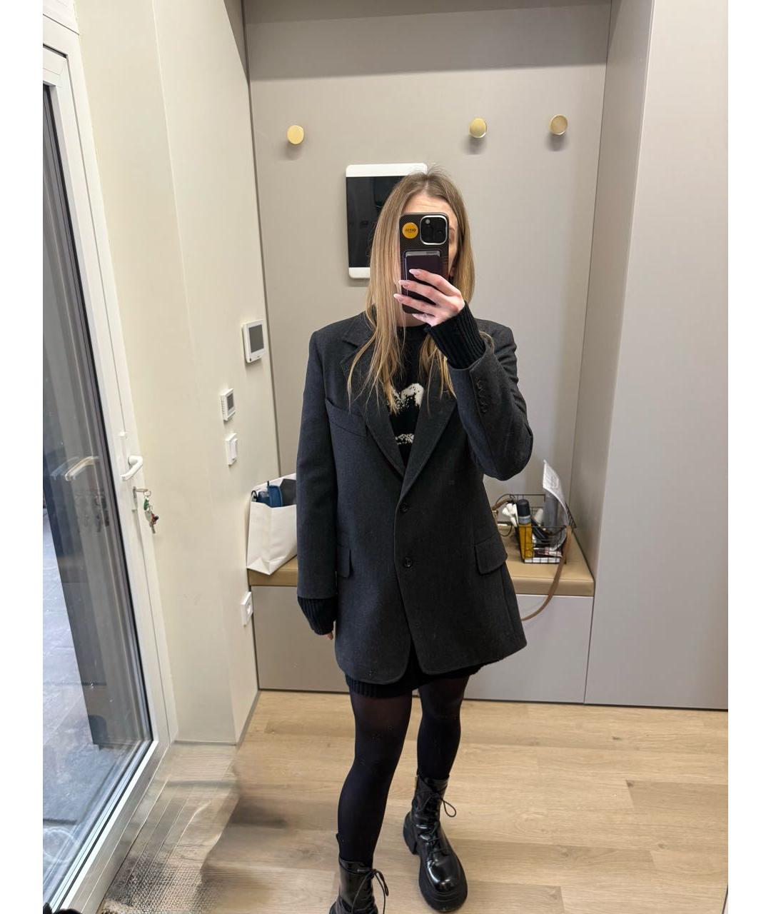 MAX MARA Антрацитовый шерстяной жакет/пиджак, фото 6