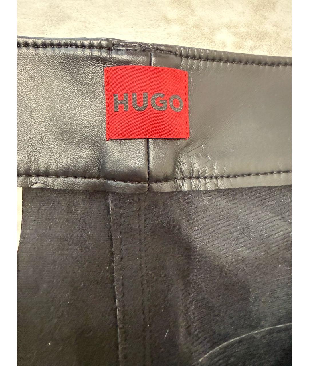 HUGO Черные полиуретановые брюки широкие, фото 3