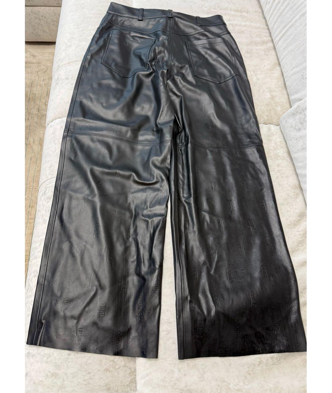 HUGO Черные полиуретановые брюки широкие, фото 2