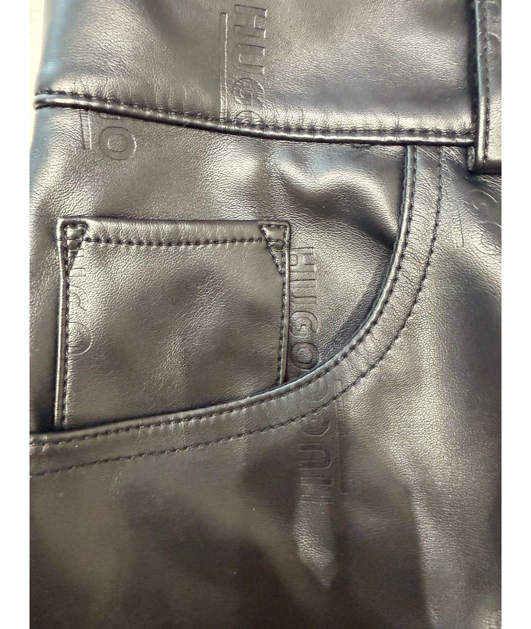 HUGO Черные полиуретановые брюки широкие, фото 4