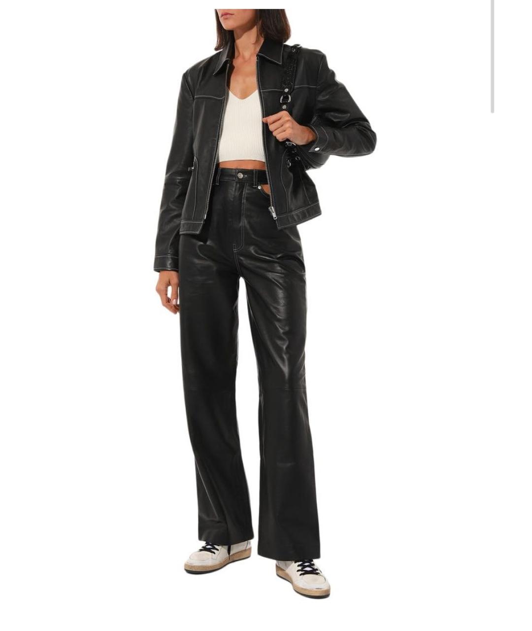 MANOKHI Черные кожаные брюки широкие, фото 7