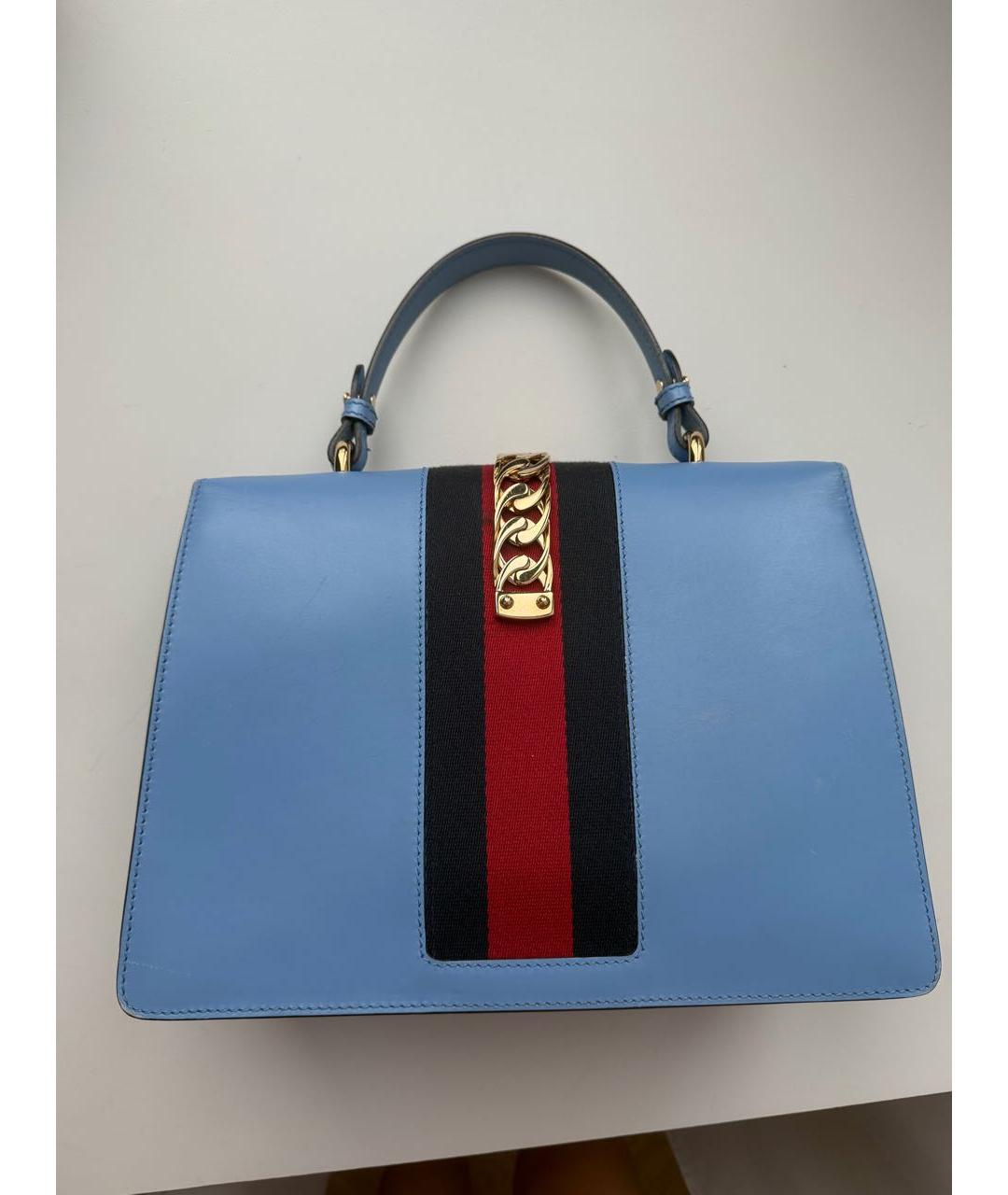 GUCCI Голубая кожаная сумка с короткими ручками, фото 2