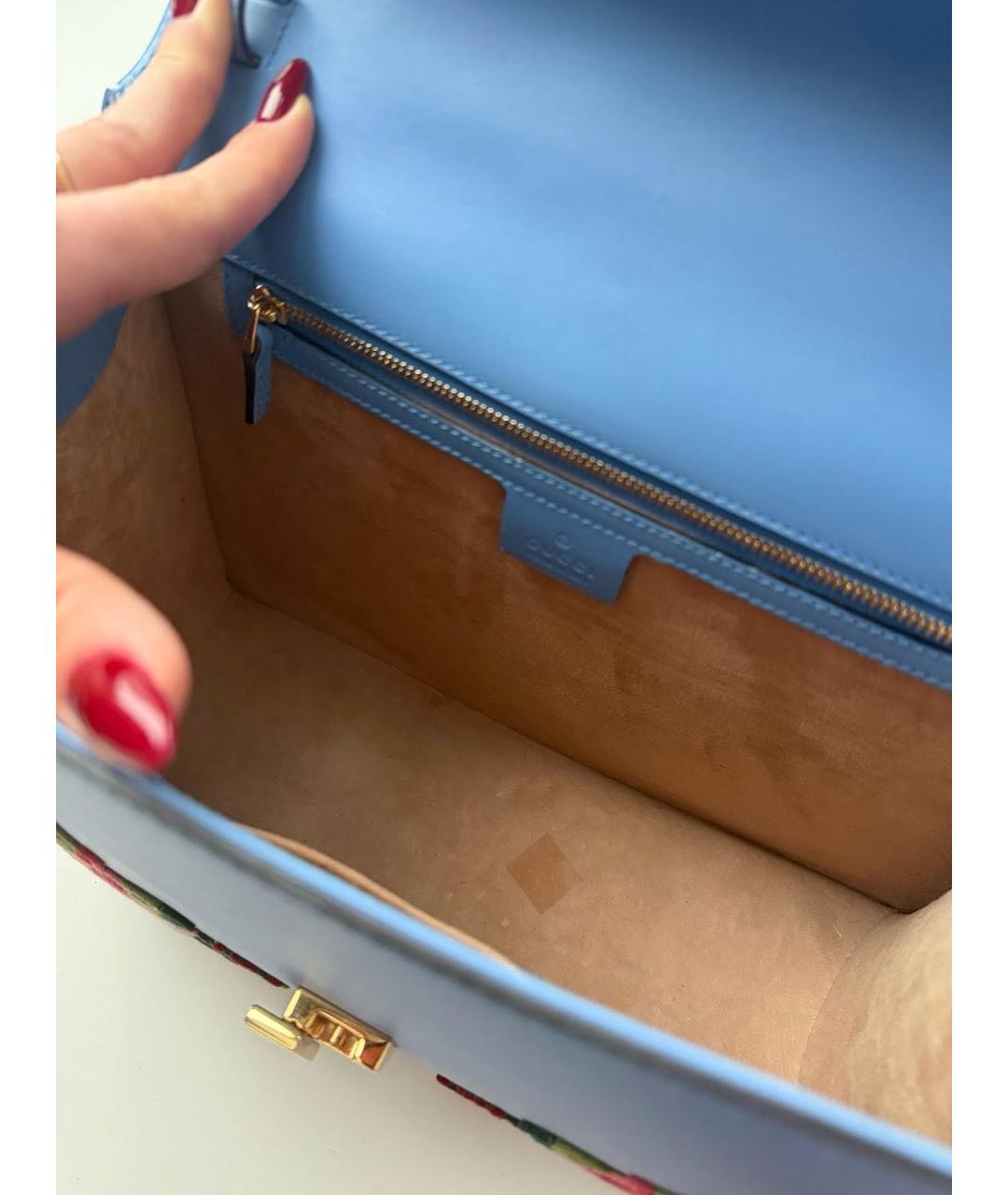 GUCCI Голубая кожаная сумка с короткими ручками, фото 5
