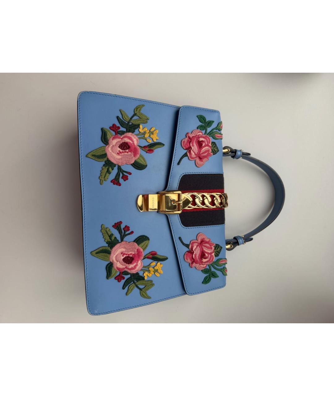 GUCCI Голубая кожаная сумка с короткими ручками, фото 7