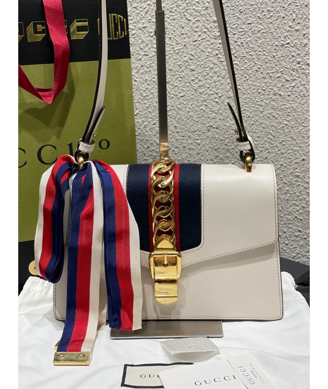 GUCCI Белая кожаная сумка через плечо, фото 2