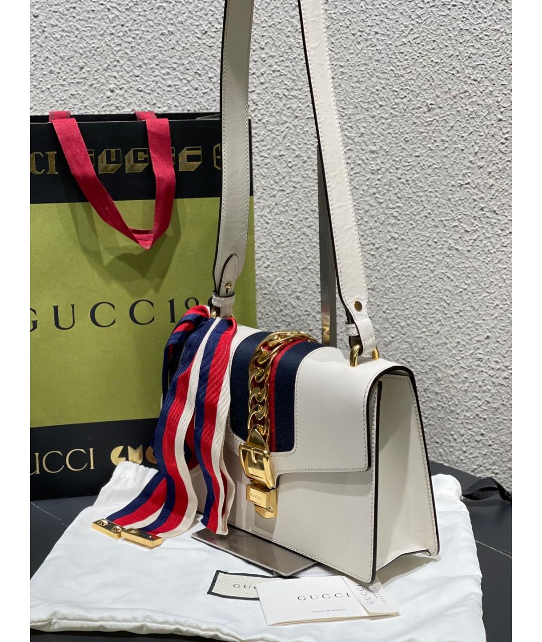 GUCCI Белая кожаная сумка через плечо, фото 4