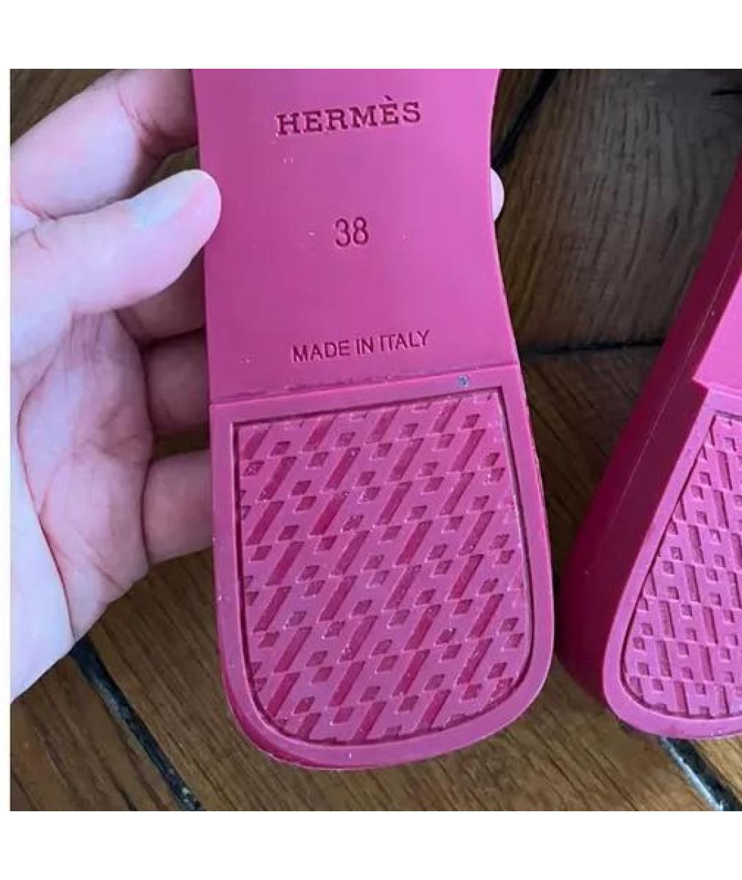 HERMES Розовые резиновые шлепанцы, фото 4