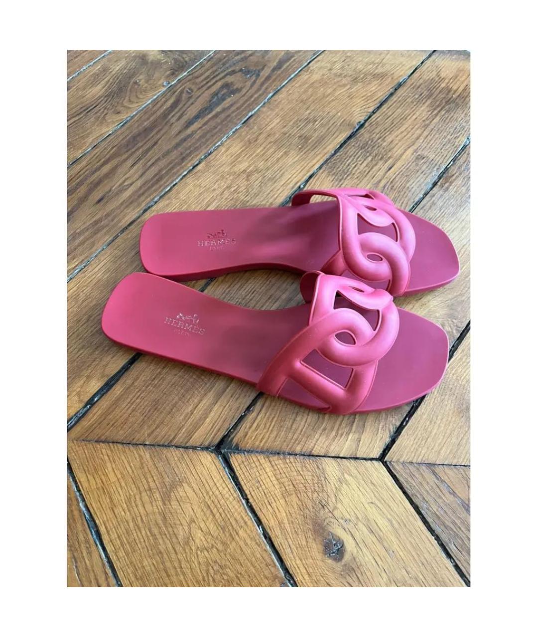 HERMES Розовые резиновые шлепанцы, фото 5