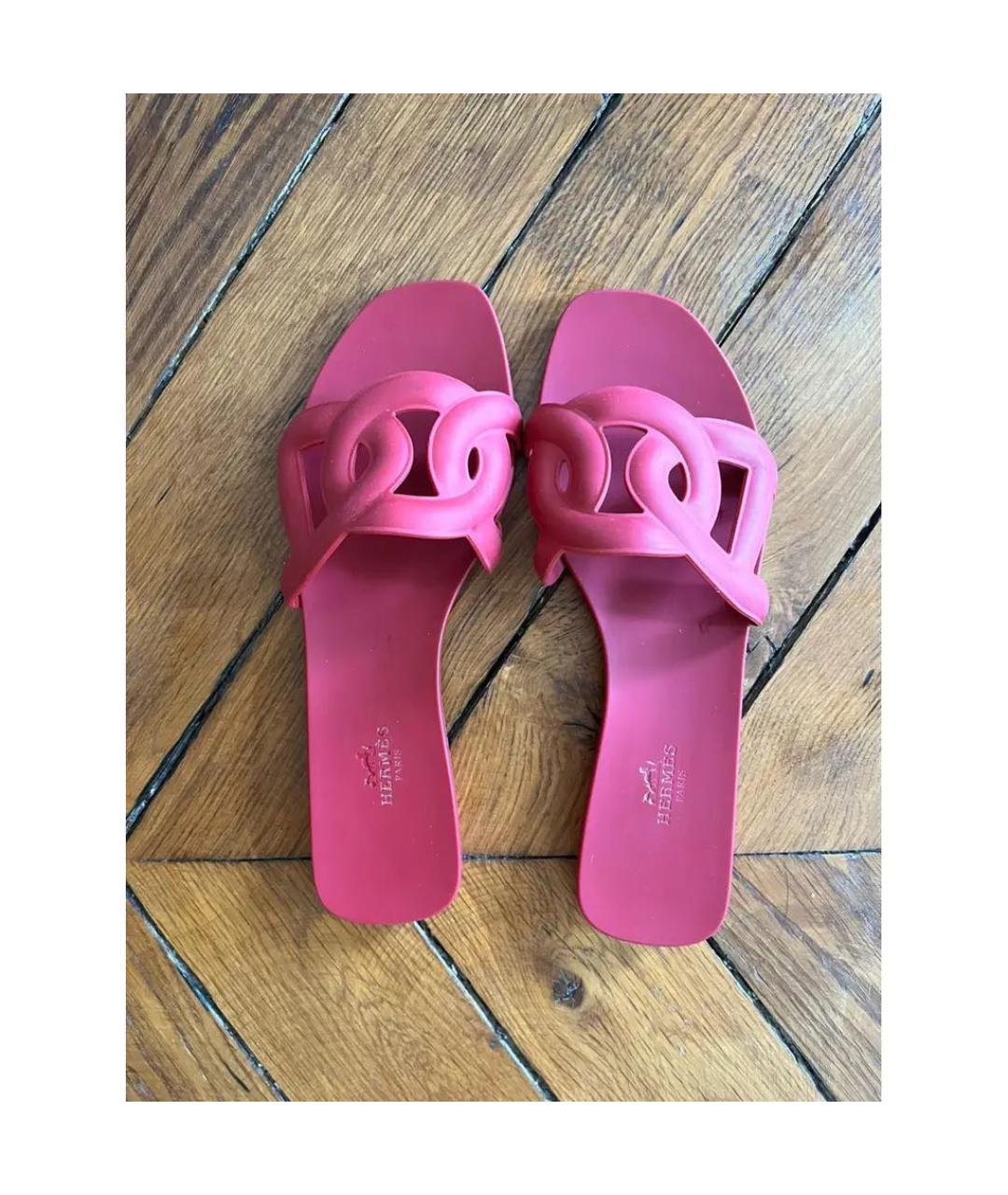 HERMES Розовые резиновые шлепанцы, фото 2