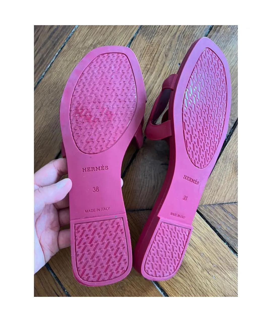 HERMES Розовые резиновые шлепанцы, фото 3