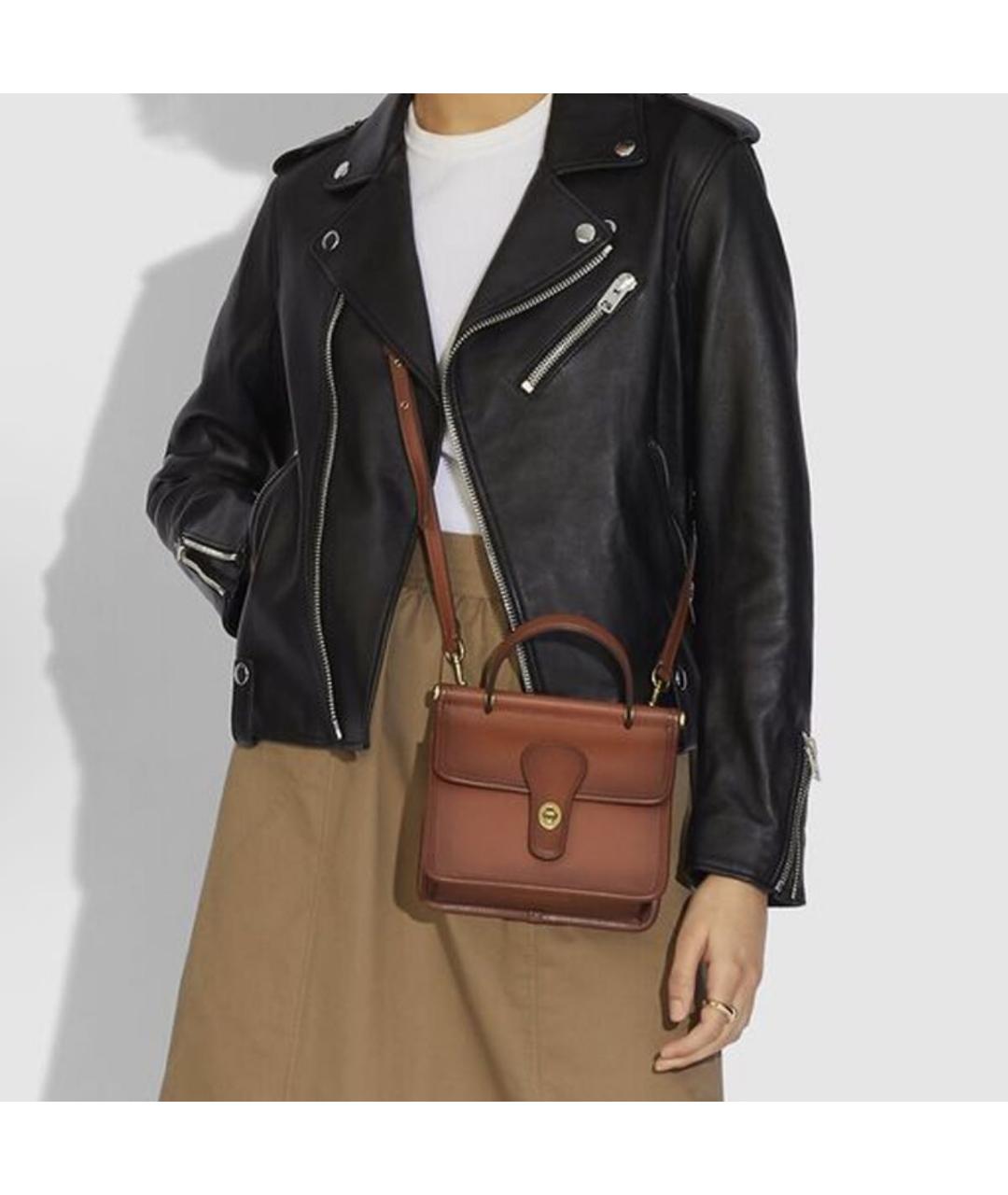 COACH Коричневая кожаная сумка с короткими ручками, фото 3