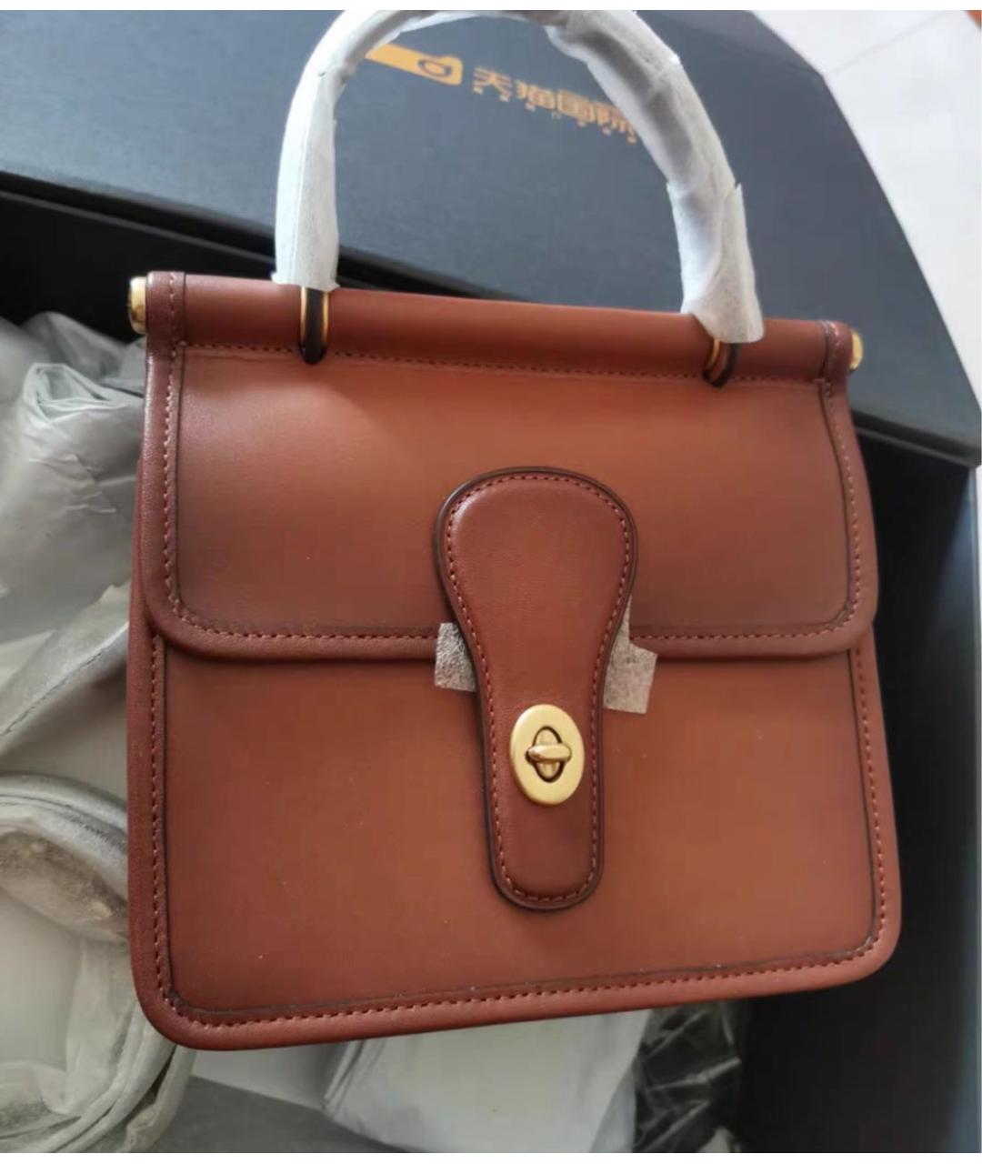 COACH Коричневая кожаная сумка с короткими ручками, фото 7