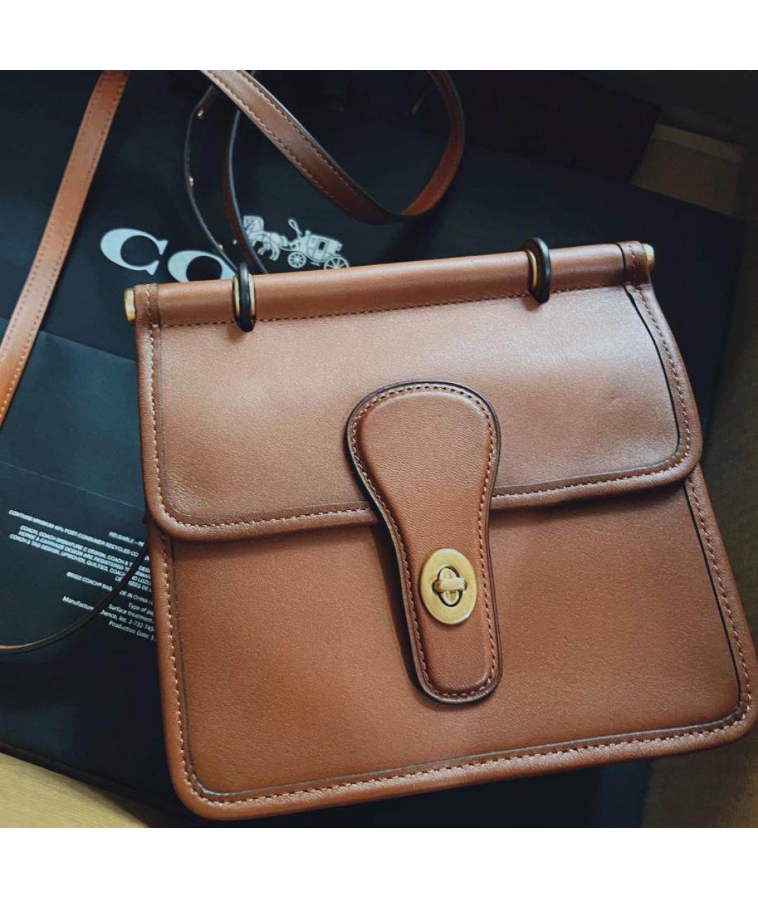 COACH Коричневая кожаная сумка с короткими ручками, фото 5