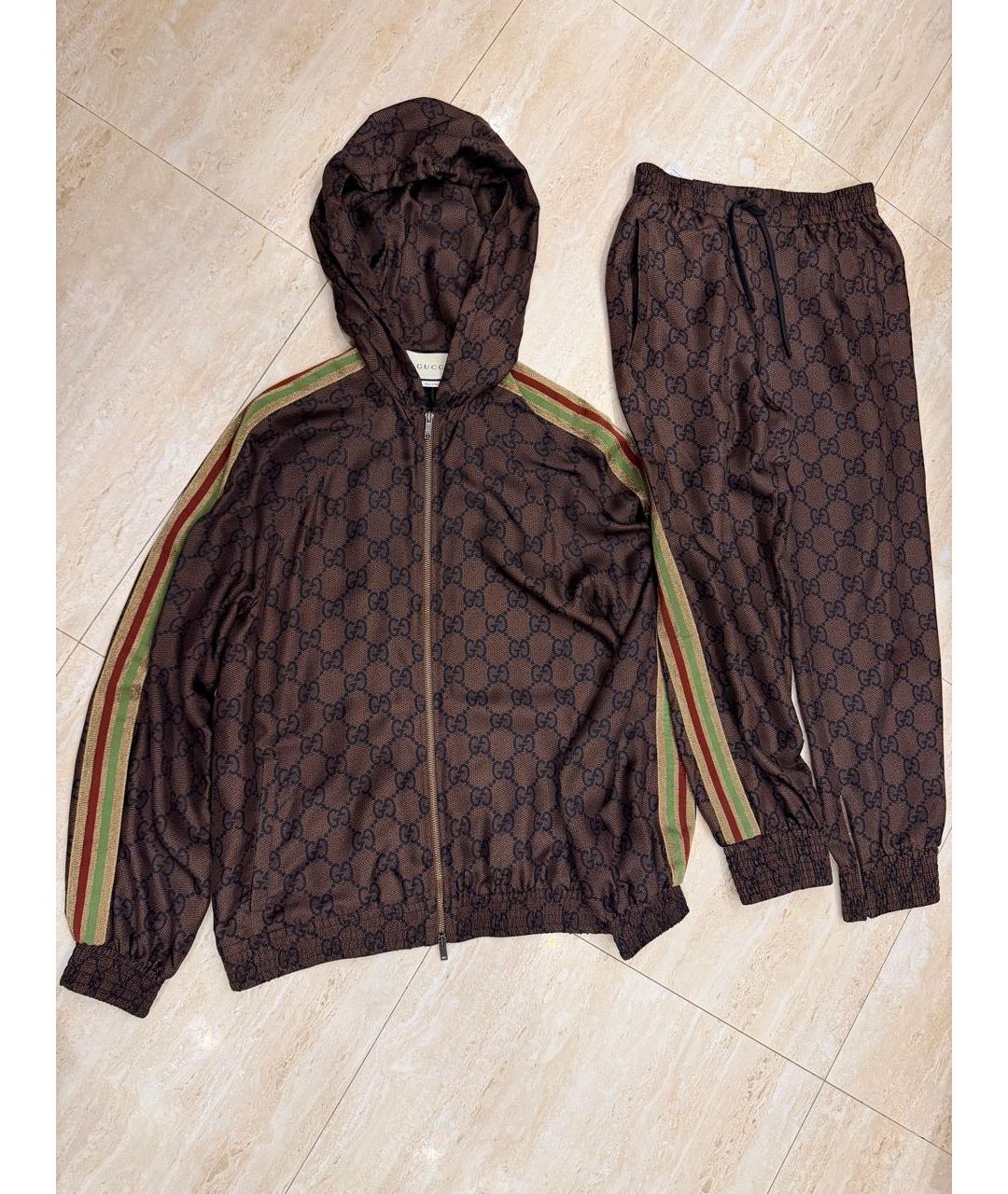 GUCCI Коричневый шелковый костюм с брюками, фото 2