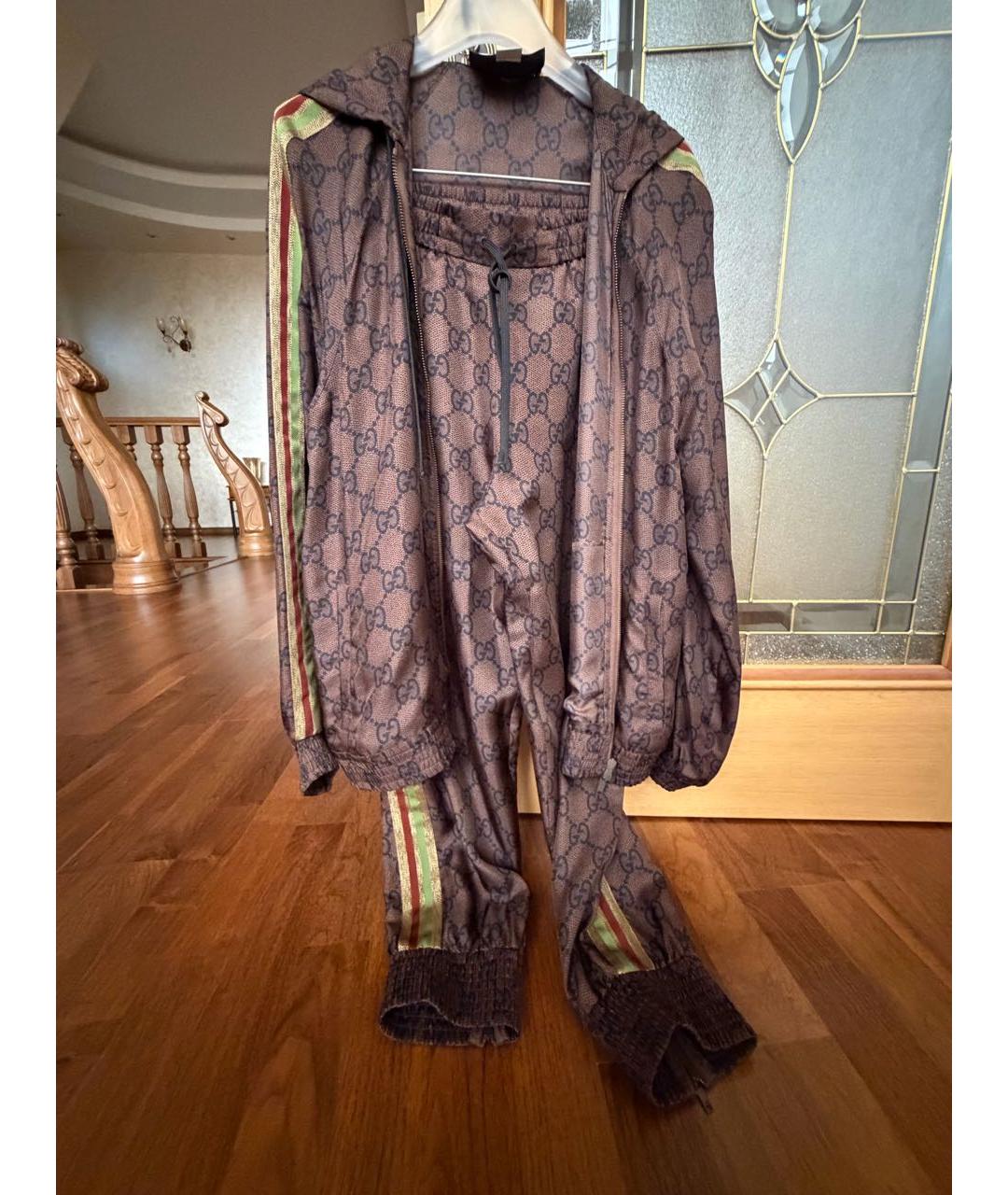 GUCCI Коричневый шелковый костюм с брюками, фото 6
