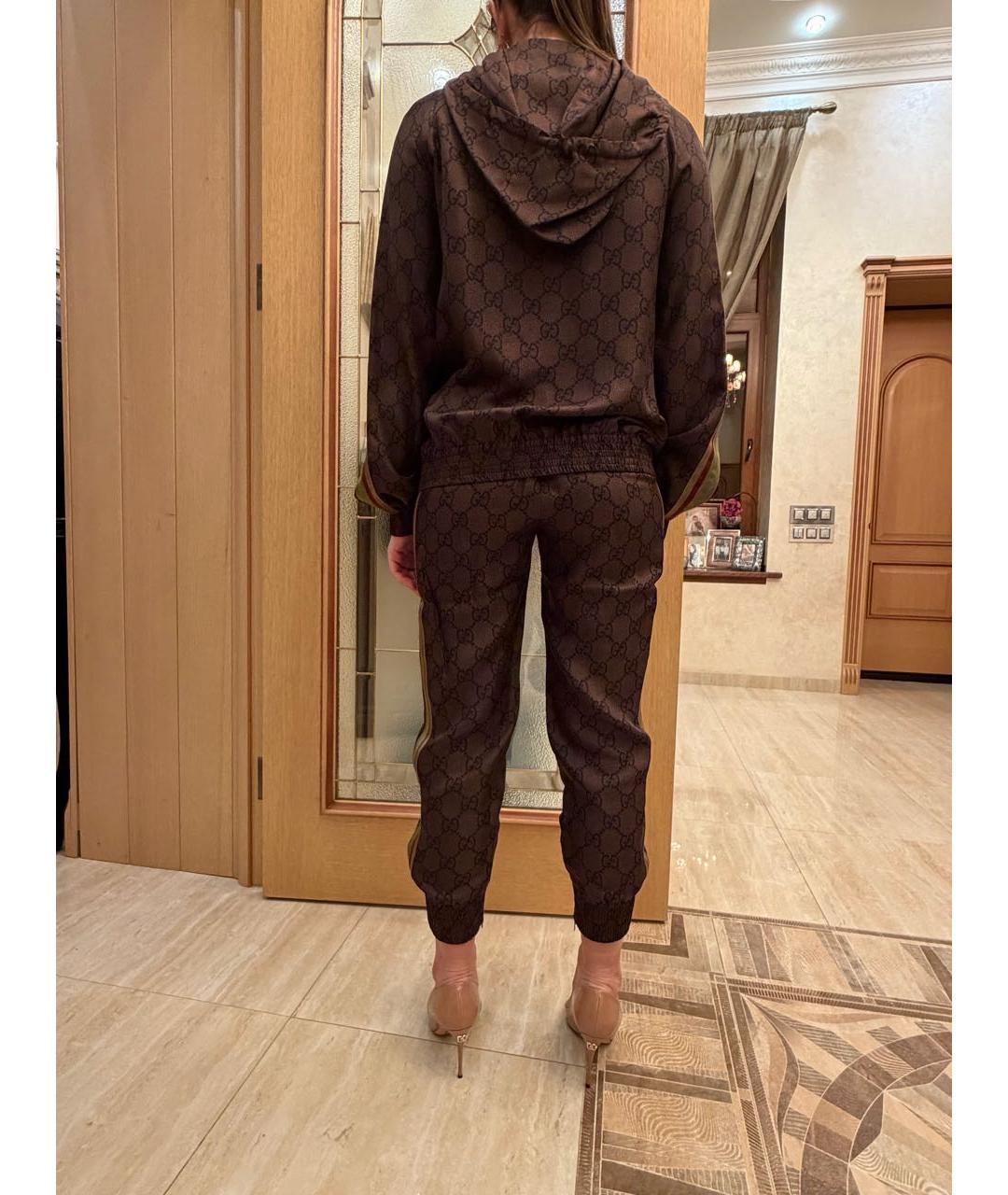 GUCCI Коричневый шелковый костюм с брюками, фото 9