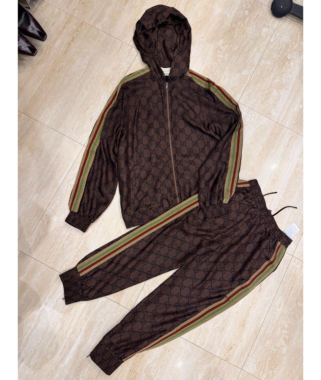 GUCCI Коричневый шелковый костюм с брюками, фото 3