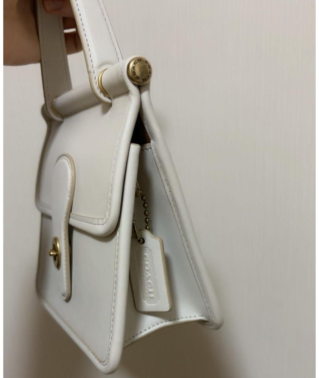 COACH Белая кожаная сумка с короткими ручками, фото 6