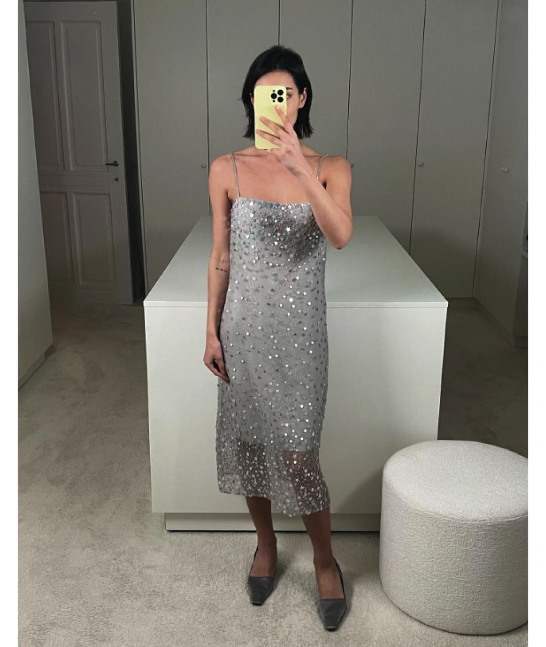 BERNADETTE Серое шелковое коктейльное платье, фото 3