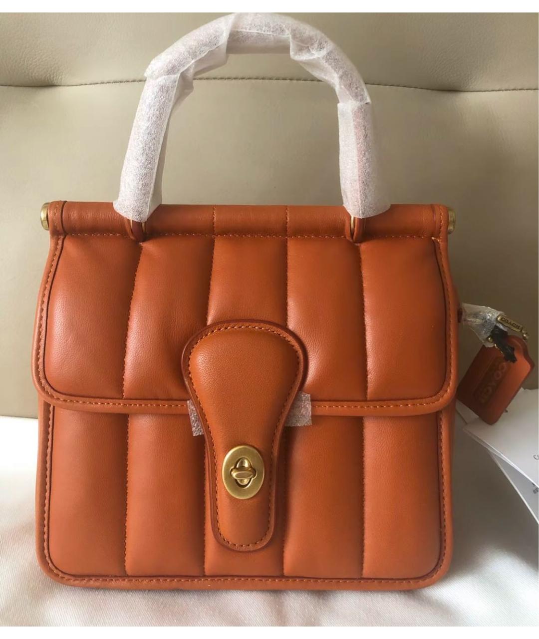 COACH Оранжевая кожаная сумка через плечо, фото 5