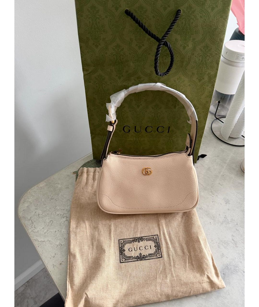 GUCCI Бежевая кожаная сумка с короткими ручками, фото 2