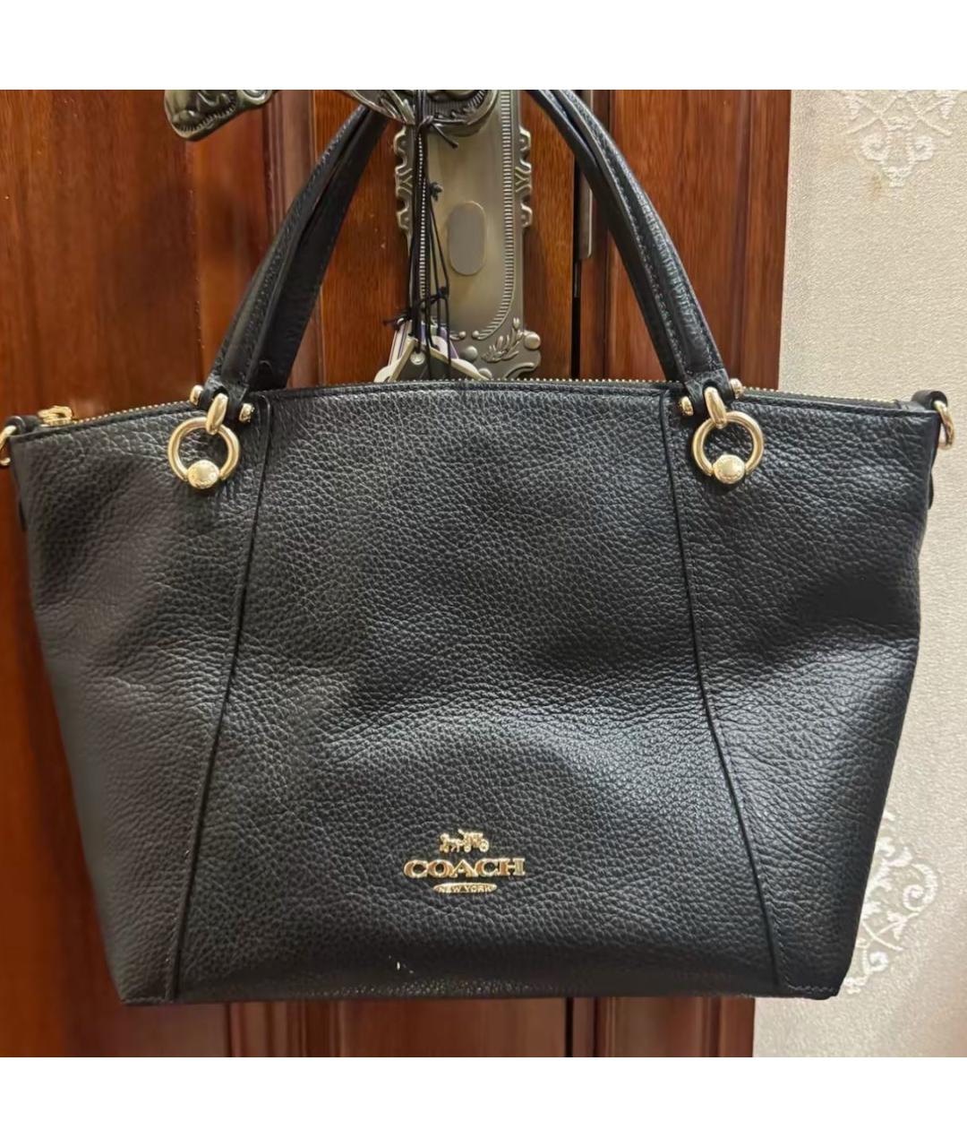 COACH Черная кожаная сумка с короткими ручками, фото 5