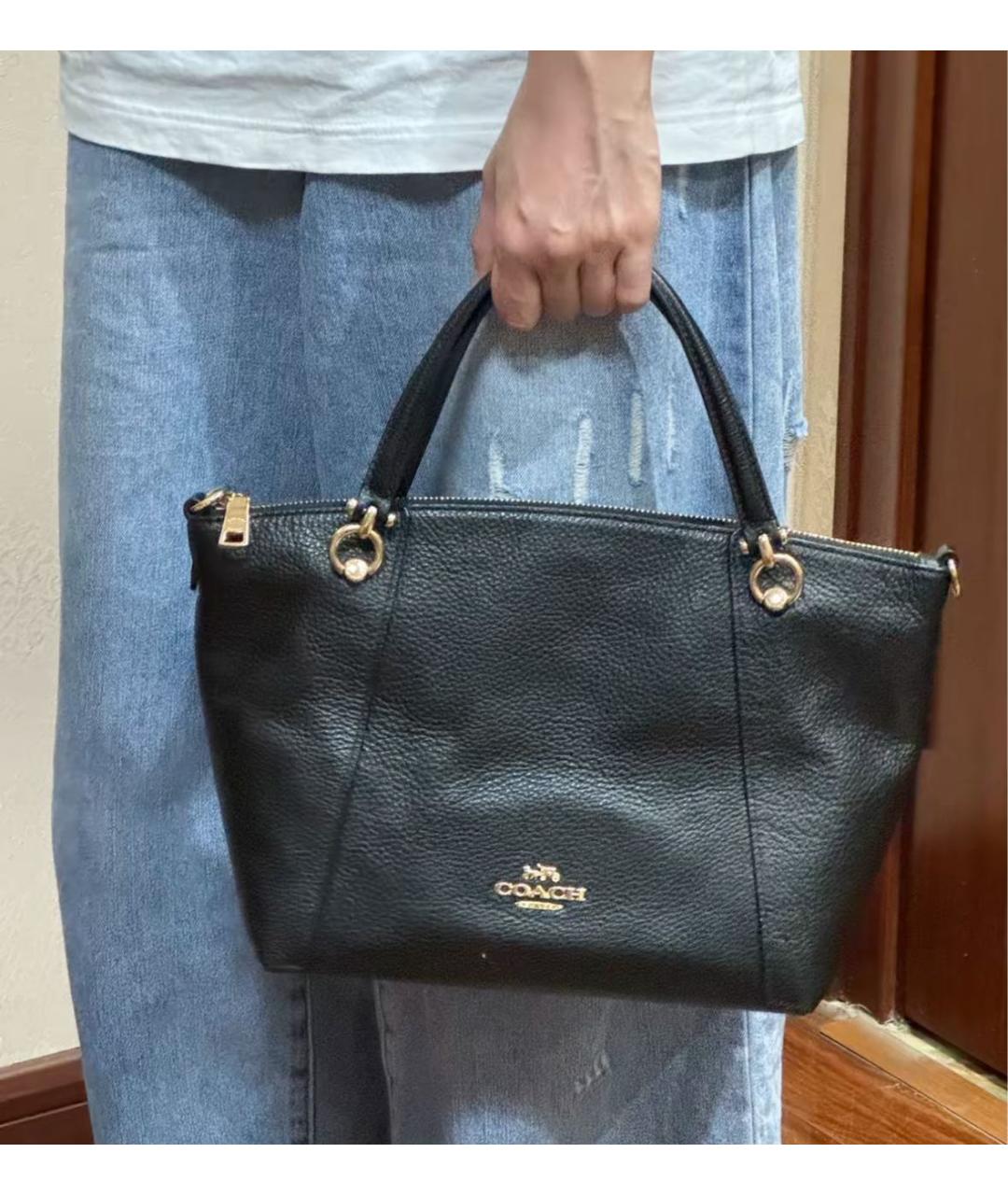 COACH Черная кожаная сумка с короткими ручками, фото 4