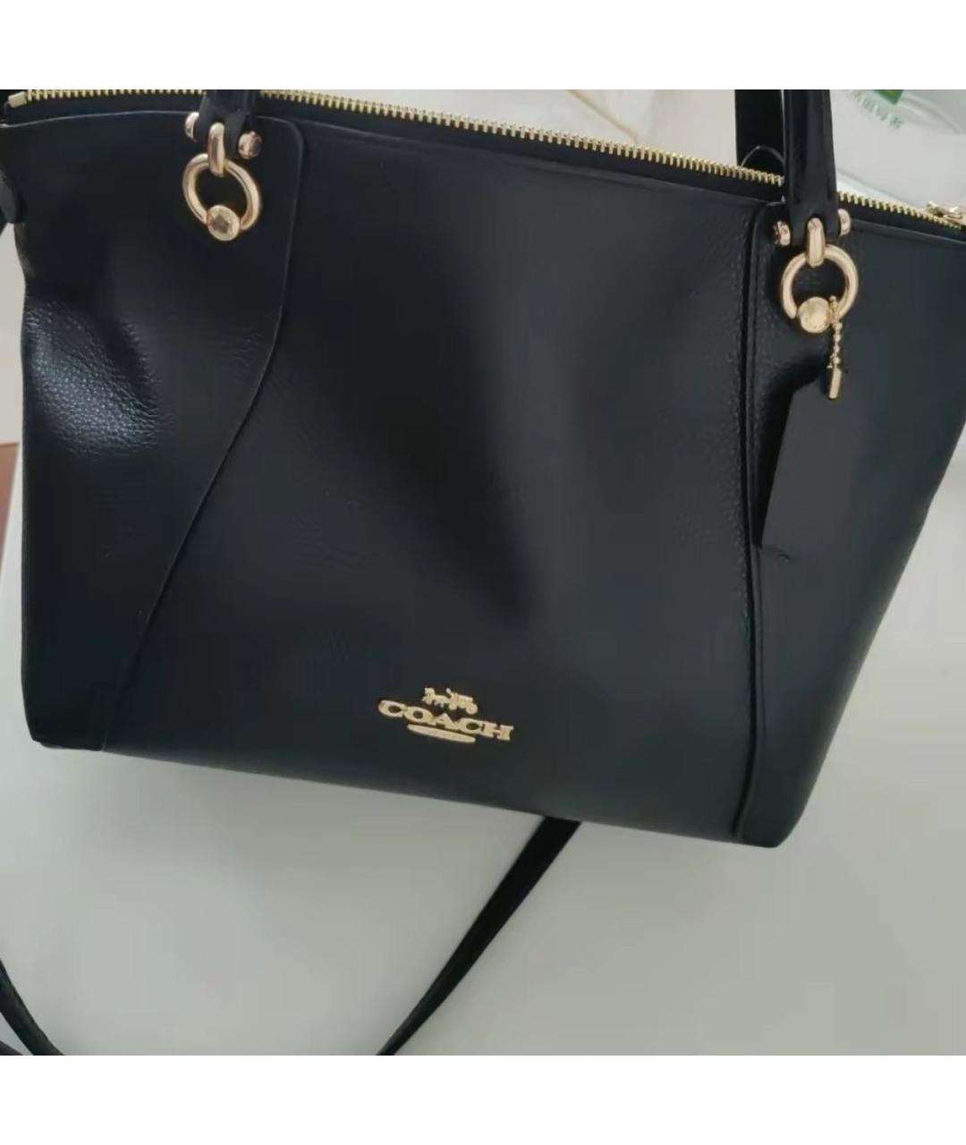 COACH Черная кожаная сумка с короткими ручками, фото 6