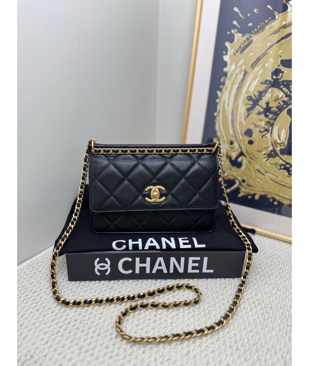 CHANEL Черная кожаная сумка через плечо, фото 8