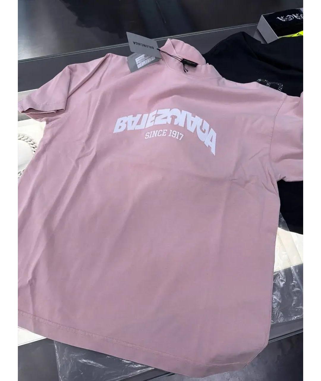 BALENCIAGA Розовая хлопковая футболка, фото 4