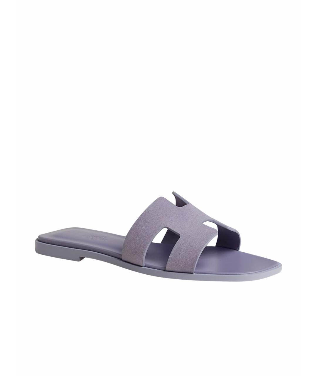 HERMES Фиолетовые замшевые шлепанцы, фото 7