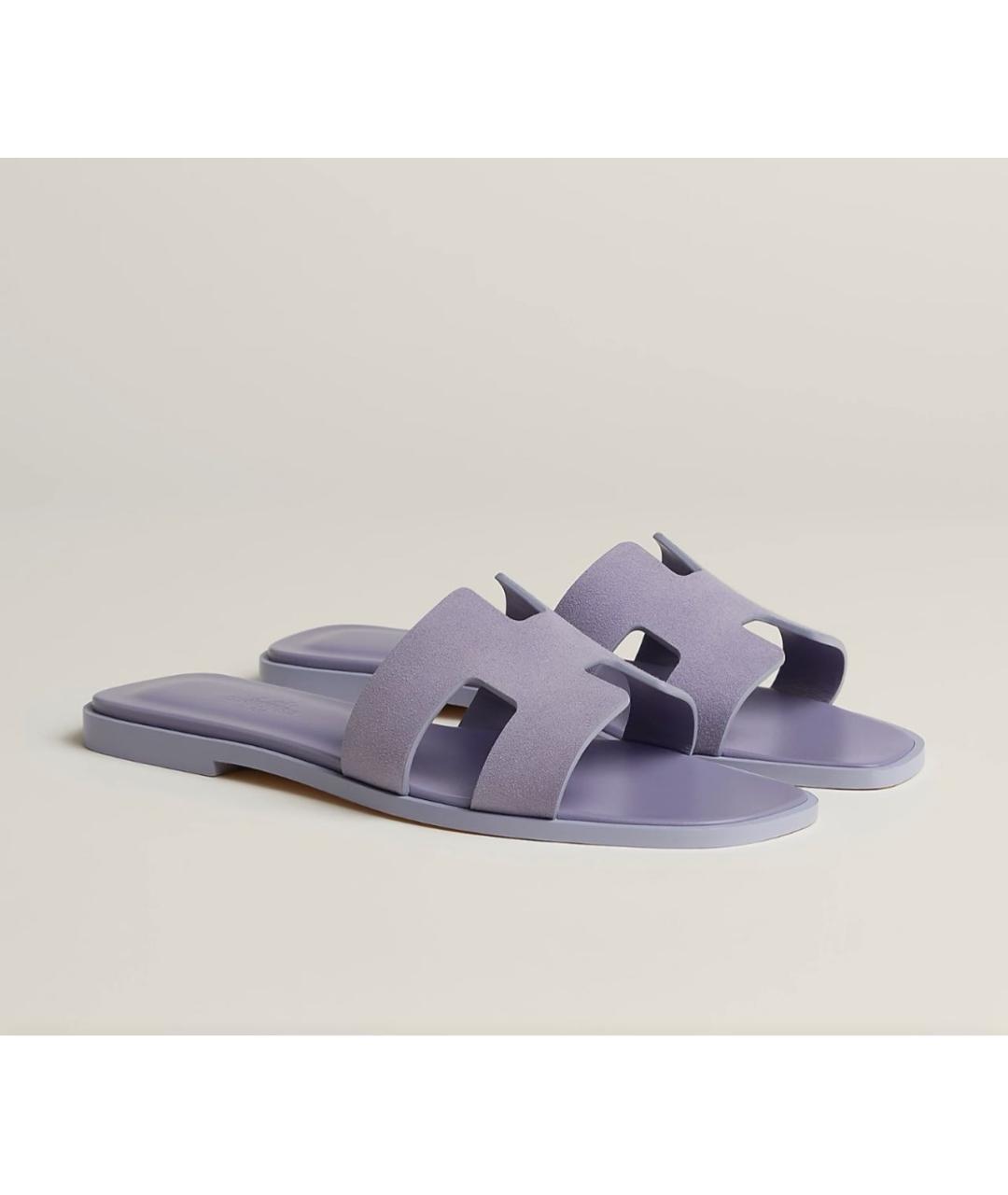 HERMES Фиолетовые замшевые шлепанцы, фото 6